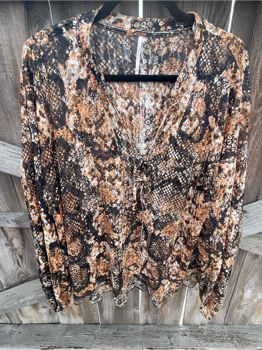 Free People Out For The Night Top Snake Combo Oversized Boho Sleeve M